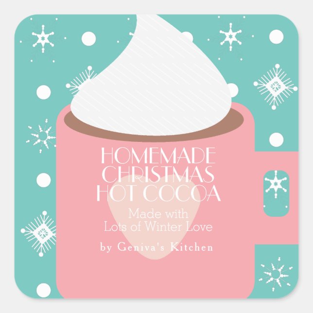 Christmas Hot Cocoa Homemade Recipe Gift Pink Mug Square Sticker (Front)