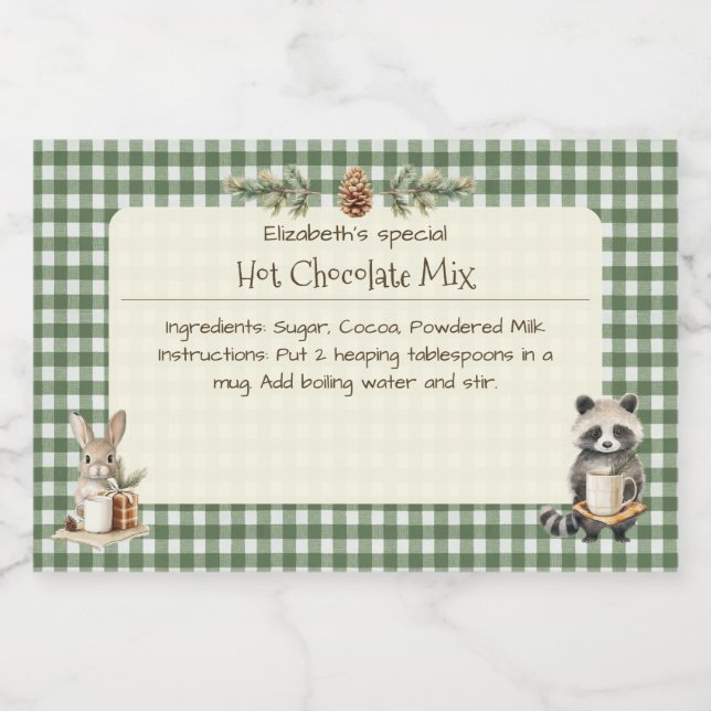 Christmas Hot Cocoa Mix Little Animals Gingham Food Label (Single Label)