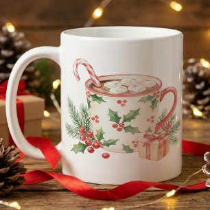 Christmas Hot Cocoa Peppermint Watercolor Candy Coffee Mug