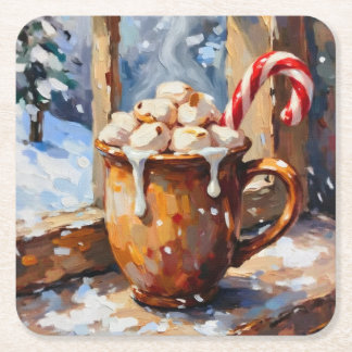Christmas Hot Cocoa with Roasted Marshmallows Square Paper Coaster