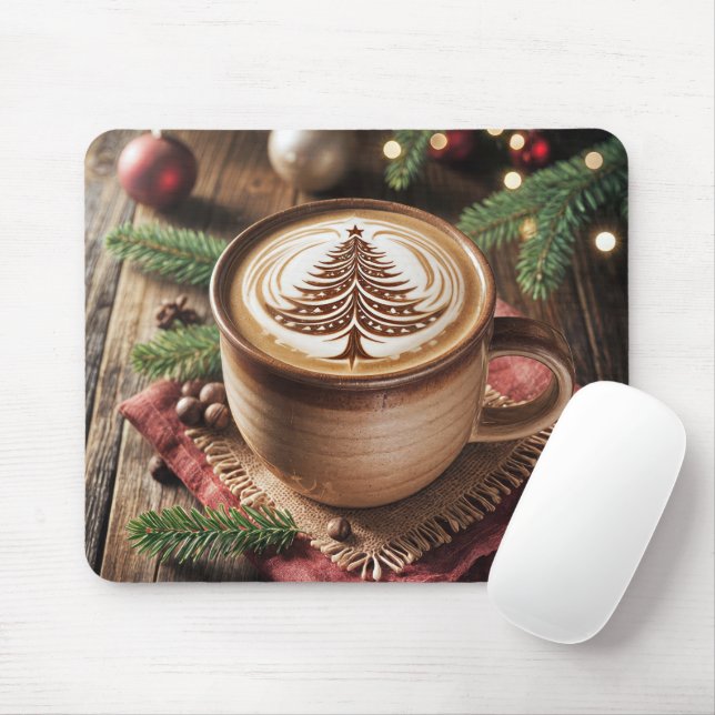 Christmas Hot Cocoa With Tree Design Mouse Mat (With Mouse)