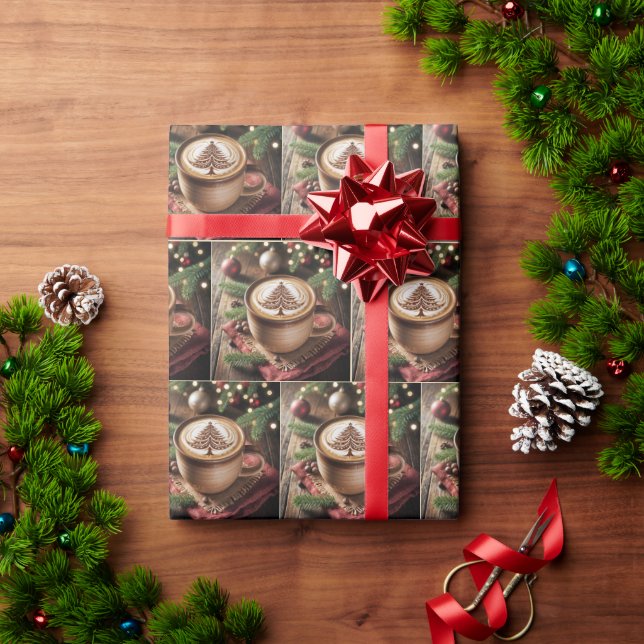 Christmas Hot Cocoa With Tree Design Wrapping Paper (Holiday Gift)