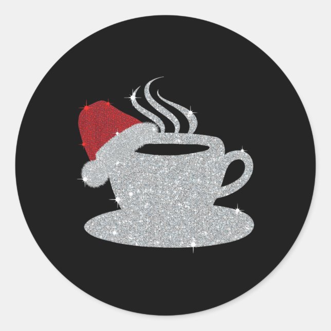 Christmas Hot Coffee Cup Santa's Hat Xmas Holidays Classic Round Sticker (Front)