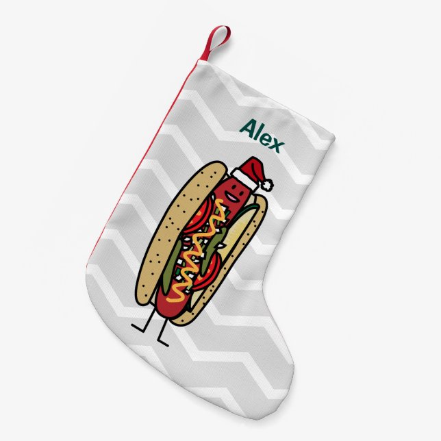 Christmas Hot Dog Chicago Style Small Christmas Stocking (Front (Hanging))