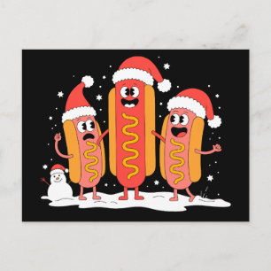 Christmas Hot Dog Santa Hat Snowman Mustard Xmas Holiday Postcard