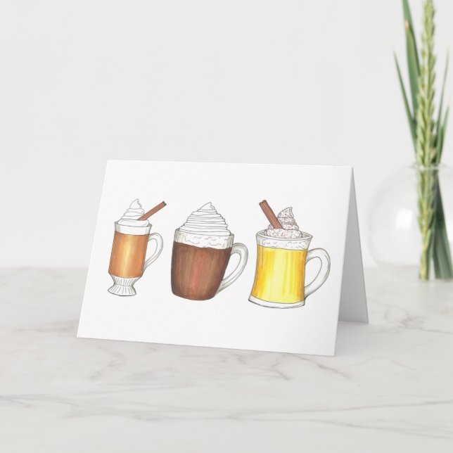 Christmas Hot Egg Nog Cocoa Buttered Rum Drinks Holiday Card (Front)