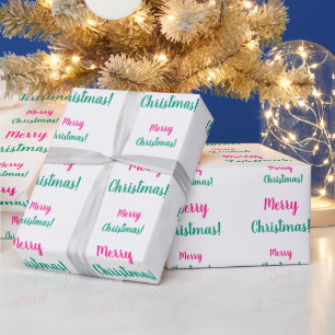 Christmas Hot Pink Green Merry Christmas Wrapping Paper