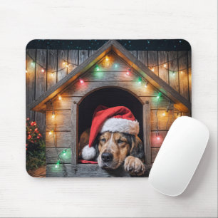 Christmas Hound Dog In Doghouse Mouse Mat