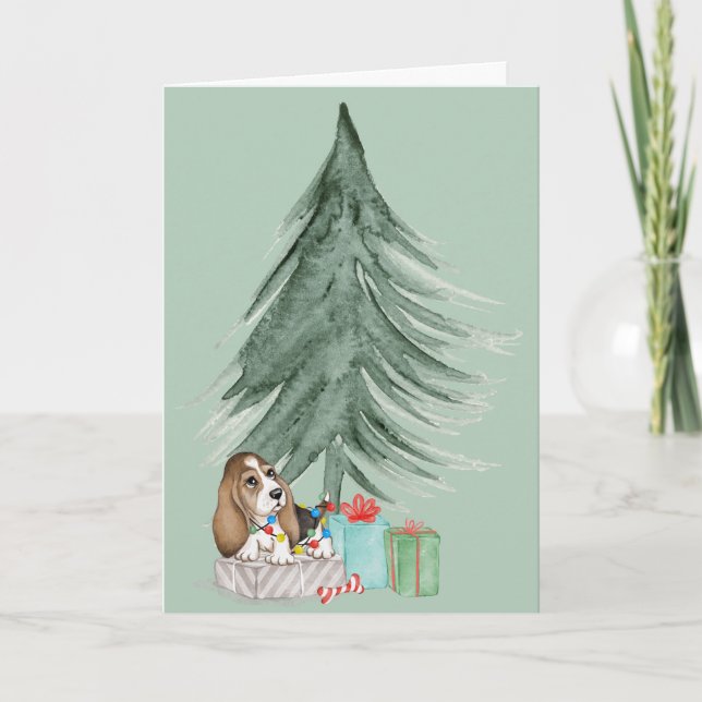 Christmas Hound Dog On Gift  Card (Front)