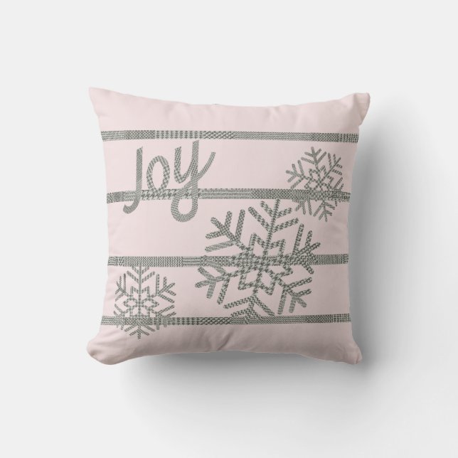 Christmas Houndstooth Snowflakes On Blush Cushion (Front)