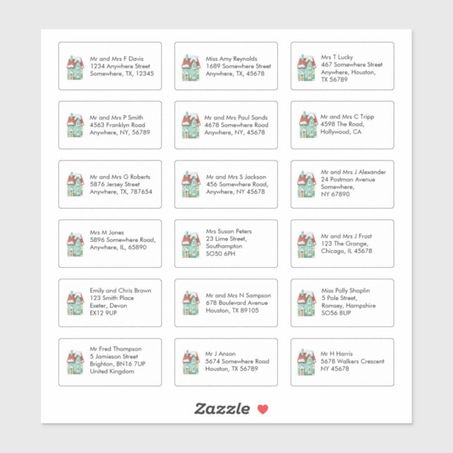 Christmas House 18 Individual Name Addresses (Sheet)