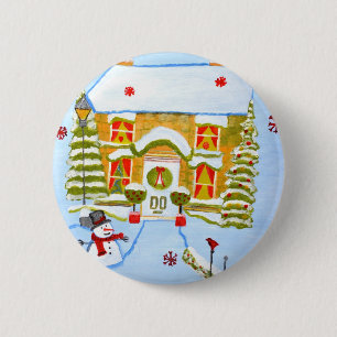 Christmas House 6 Cm Round Badge