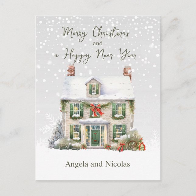 Christmas House in Snow Postcard (Front)