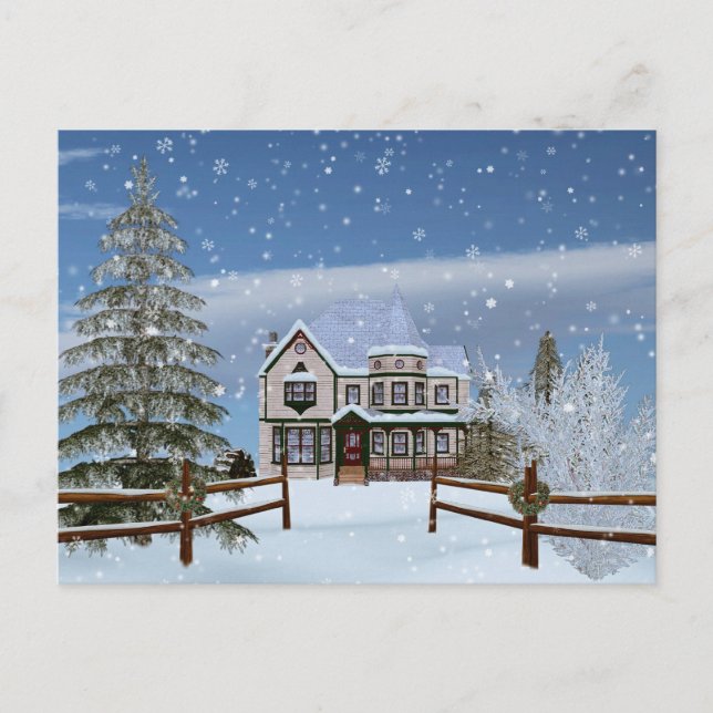 Christmas, House in Snowy Winter Scene Holiday Postcard (Front)
