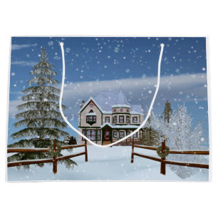 Christmas, House in Snowy Winter Scene Large Gift Bag