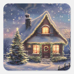 Christmas House in the Snow Winter Holiday Sticker