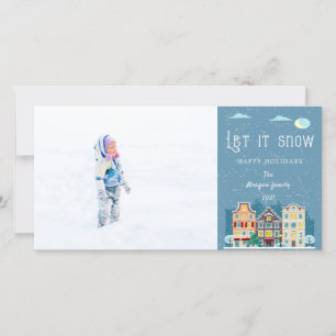 Christmas house let it snow holiday photo card