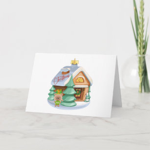 Christmas House Ornament and Cute Teddy Bear Card