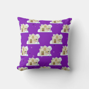 Christmas House Pattern - Purple Background Cushion