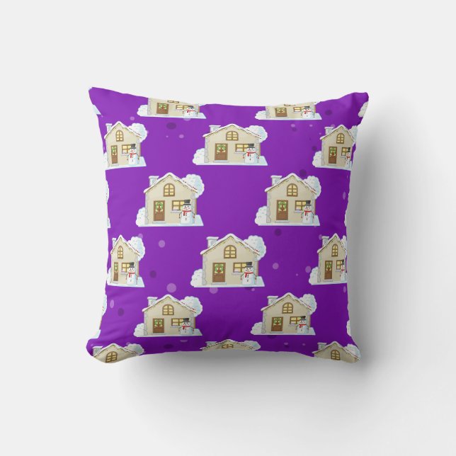 Christmas House Pattern - Purple Background Cushion (Front)