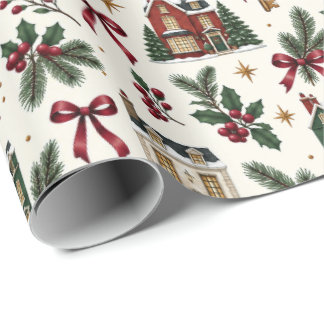 Christmas House Pattern Wrapping Paper