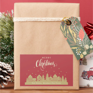 Christmas House Red Retro   Realtor Personalised  Rectangular Sticker