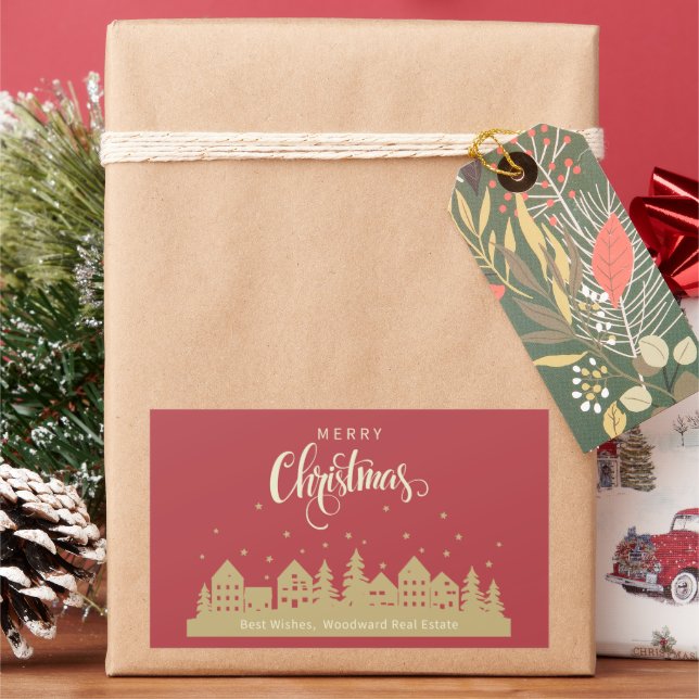 Christmas House Red Retro | Realtor Personalised  Rectangular Sticker (Holiday)