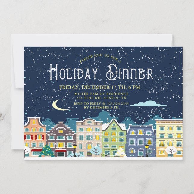 Christmas house snow day holiday dinner invitation (Front)