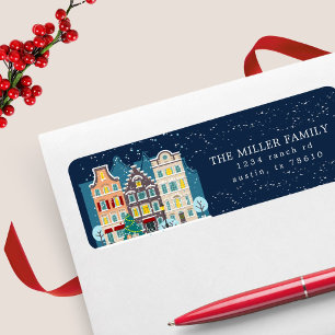 Christmas house snowy night holiday return address