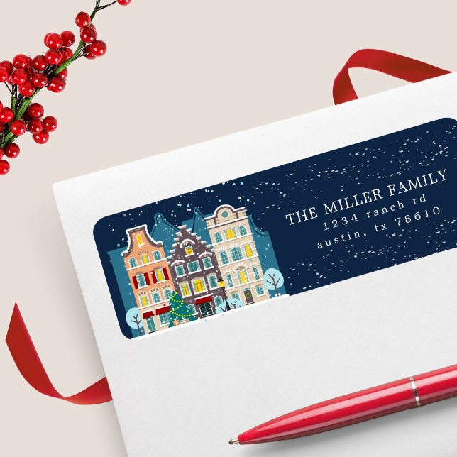 Christmas House Snowy Night Holiday Return Address (Creator Uploaded)