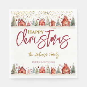 Christmas House Street Scene Napkin