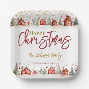 Christmas House Street Scene Paper Plate