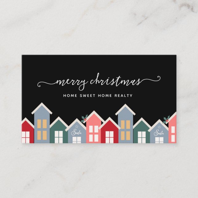 Christmas Houses and Holly Holiday Business Card  (Front)