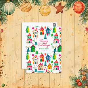 Christmas Houses Happy Holidays Holiday Postcard
