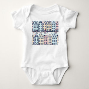 Christmas houses, vintage festive pattern. baby bodysuit