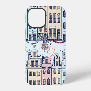 Christmas houses, vintage festive pattern. iPhone 12 case
