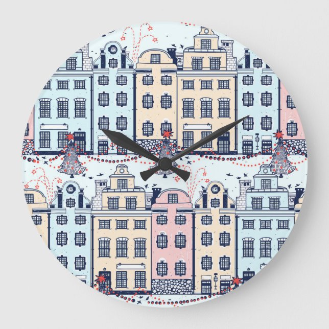Christmas houses, vintage festive pattern. large clock (Front)