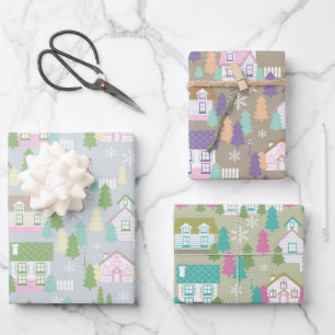 Christmas Houses Wrapping Paper Sheet