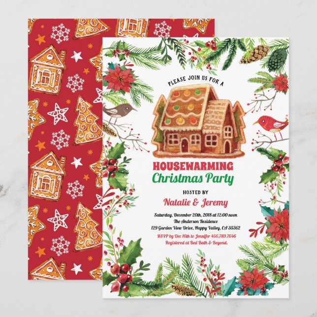 Christmas housewarming party winter theme invitation (Front/Back)
