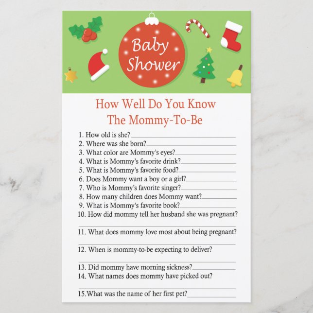 Christmas how well do you know baby shower (Front)