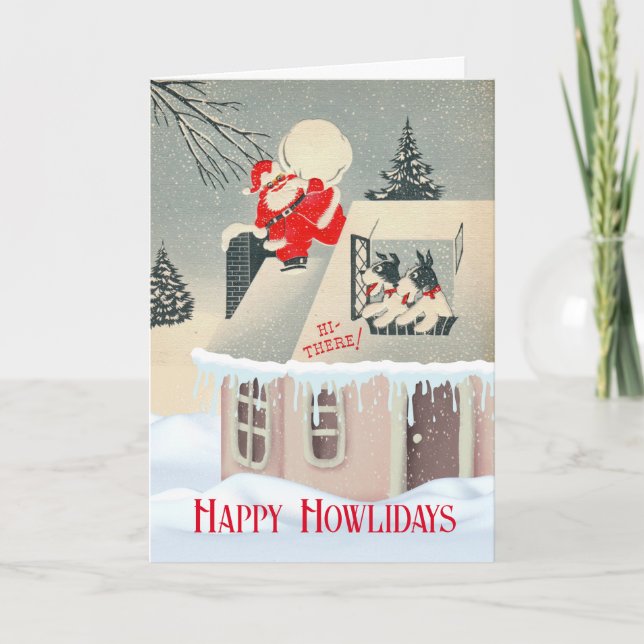 Christmas Howlidays Santa with Fox Terriers Card (Front)