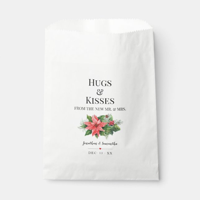 Christmas Hugs and Kisses from New Mrs Wedding Favour Bags (Front)