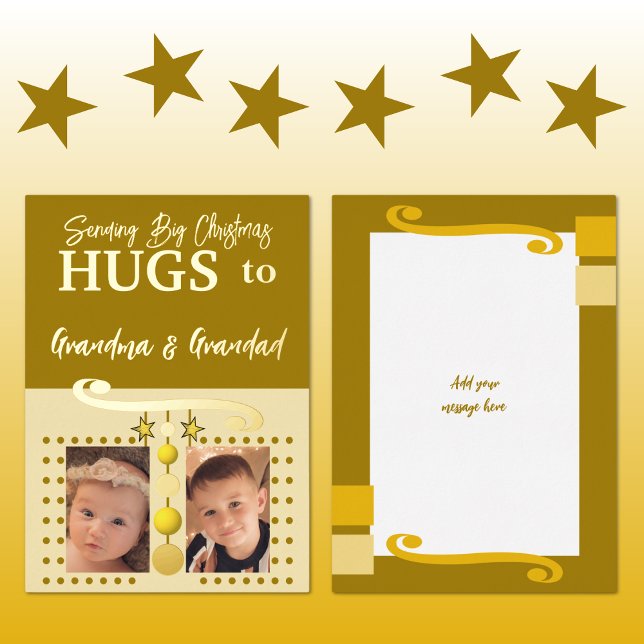 Christmas hugs Grandparents add photos gold cream Foil Holiday Card (Creator Uploaded)