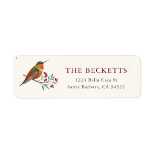Christmas Hummingbird Return Address Label