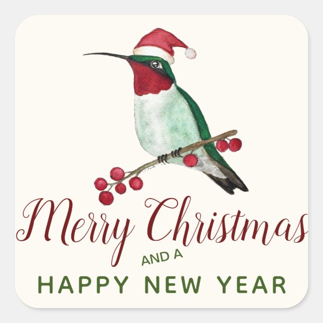 Christmas Hummingbird Square Sticker (Front)