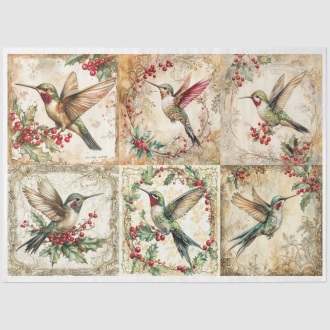 Christmas Hummingbird Squares Tissue Paper (Front)