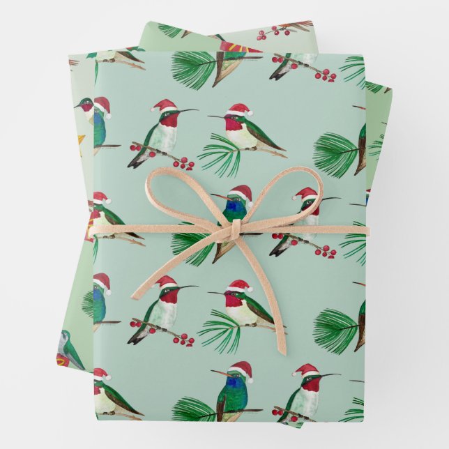 Christmas Hummingbirds Wrapping Paper Sheet (In situ)
