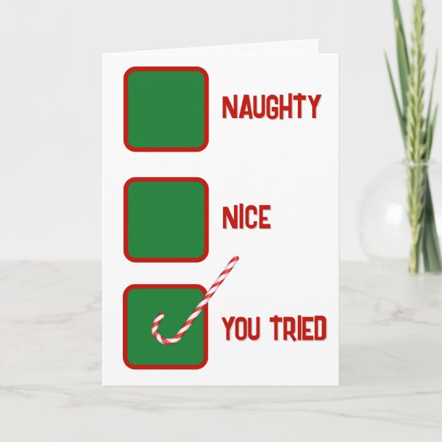 Christmas Humor Naughty Or Nice Check Boxes  Card (Front)