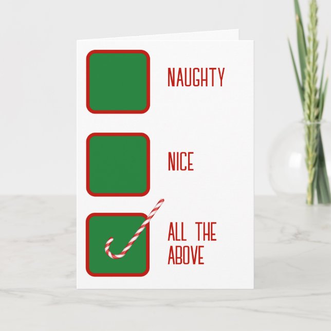Christmas Humor Naughty Or Nice Check Boxes  Card (Front)