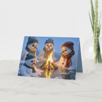 Christmas Humor Snowmen Melting Around a Campfire